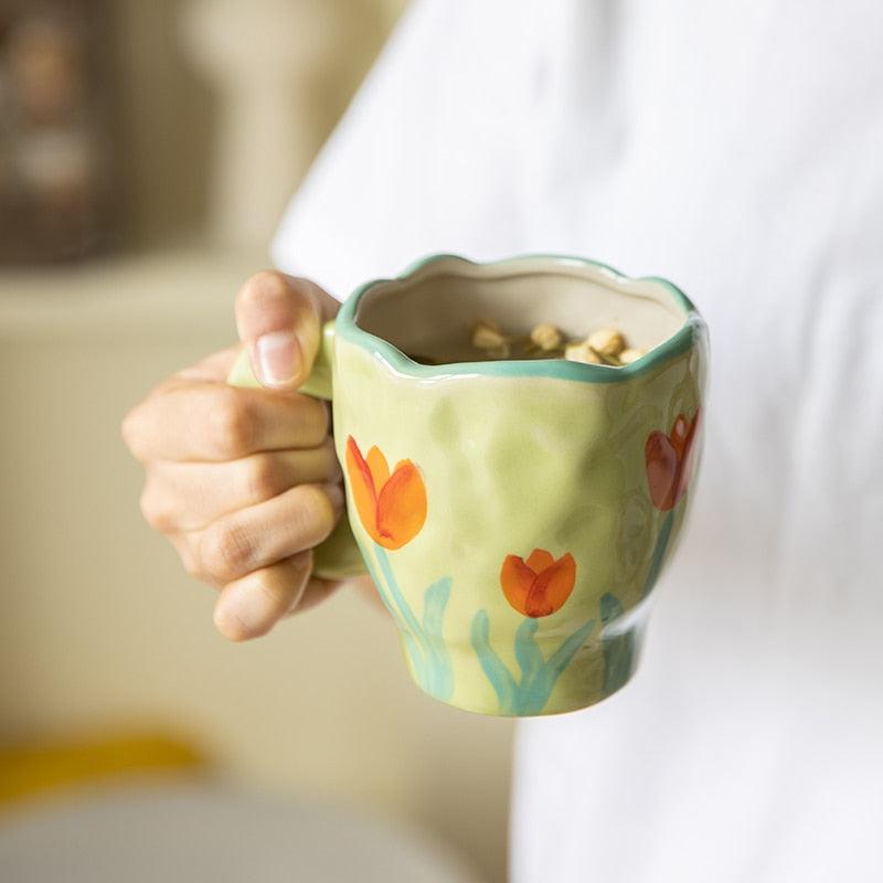 Hand-Painted Ceramic Coffee Cup with Saucer | Unique and Colorful Mug for Home and Office